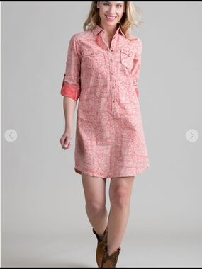 Ryan Michael Coral Paisley Bandana Printed Cotton Button-Up Shirt Dress Sz L